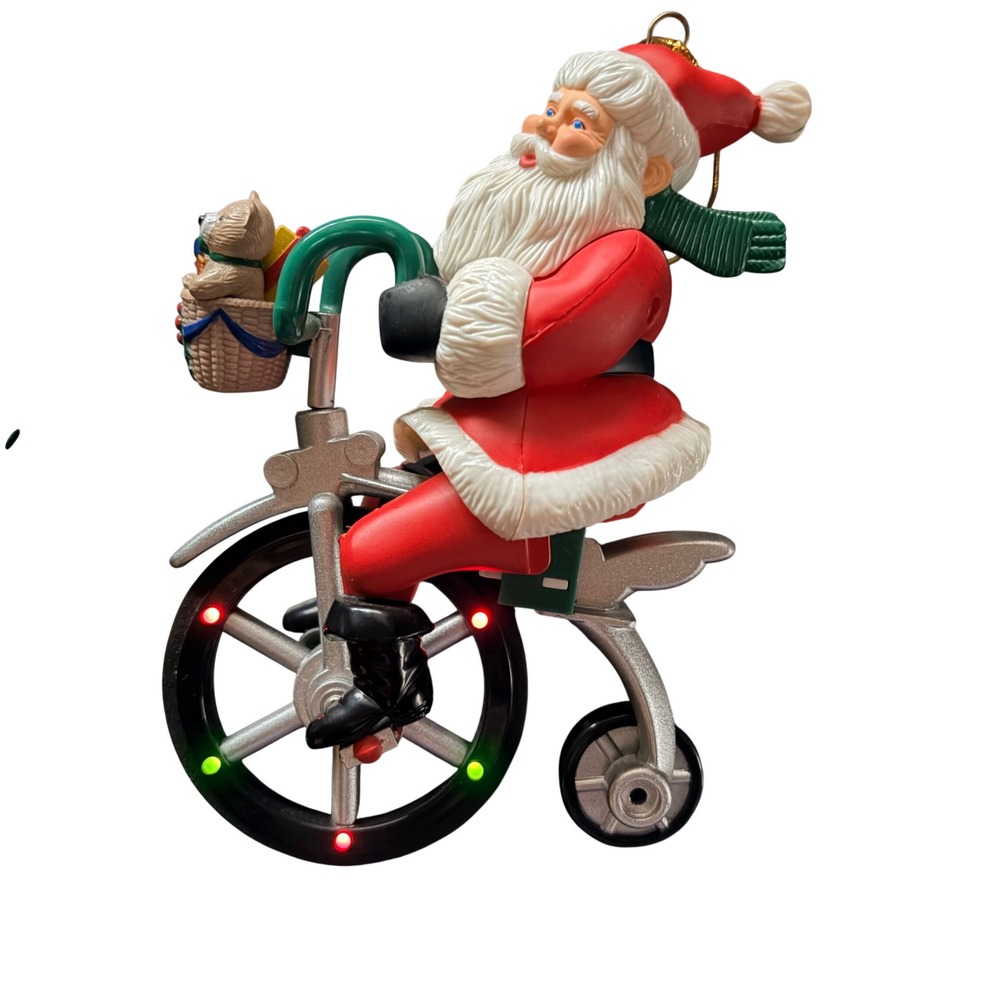 Avon Gift Collection Cycling Santa Musical Light Up Christmas Ornament Vintage
